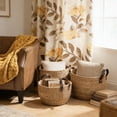 thumbnail image 4 of Round Wicker Woven Seagrass Storage Baskets with Leather Handles Set of 3, Natural Decorative Braided Rope Wicker Baskets Bins for Shelves Blankets Organizing, 13", 12" & 11", 4 of 7