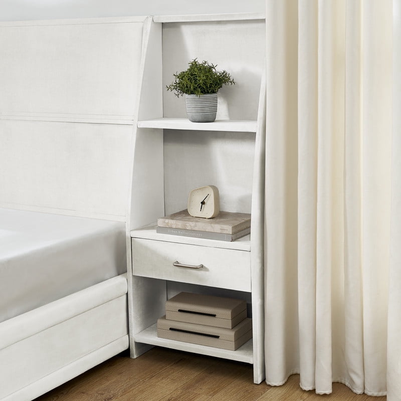 Queen/King Size Modern Upholstered Platform Bed Frame, Velvet Storage Bed with Headboard, Side Bookcases & Drawers Nightstand