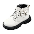 thumbnail image 4 of Viluyesy Girls Faux Leather Combat Ankle Boots, Lace Up Side Zipper, Back Bow Decor, Rugged Lug Sole Outdoor Booties White Size 2.5 Big Kids, 4 of 8