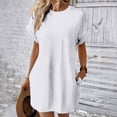 thumbnail image 2 of Baqcunre Casual Dresses for Women Women's Solid Color Round Neck Bat Sleeve Short Sleeve Hidden Pockets Loose Casual Dress Dresses for Women 2024 Summer Dresses for Women 2024 Womens Dresses, 2 of 9