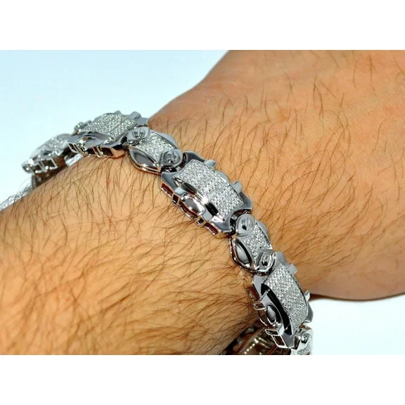 White Moissanite 8 Ct Round Cut Men's Designer Link Bracelet in Sterling Silver 925