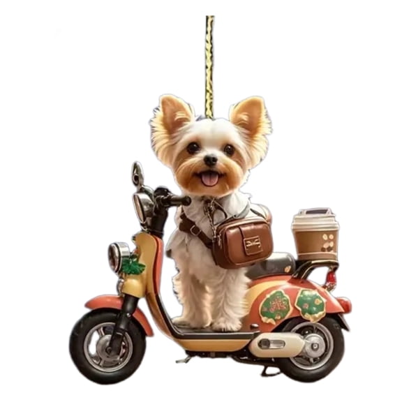 Sylvtty Christmas Decoration Puppy Riding Motorcycle Acrylic Pendant Xmas Tree Hanging Ornament for Holiday Home Car Decor