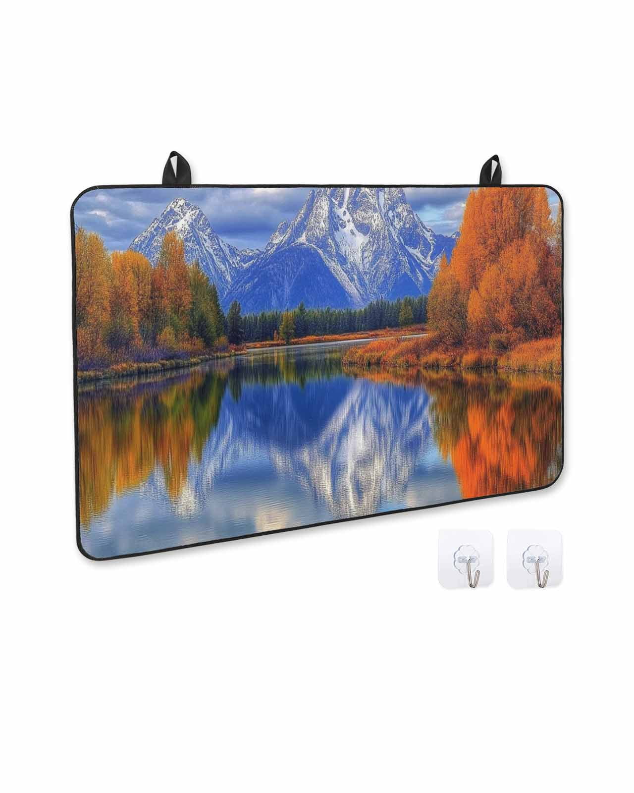 nqOlkjepod Large Induction Cooktop Protector Mat 24"x21", Blue Mountain Stove Top Covers for Electric Stove, Modern Art Yellow Forest Lake Decorative Stove Burner Cover Mats, Glass Top Stove Cover