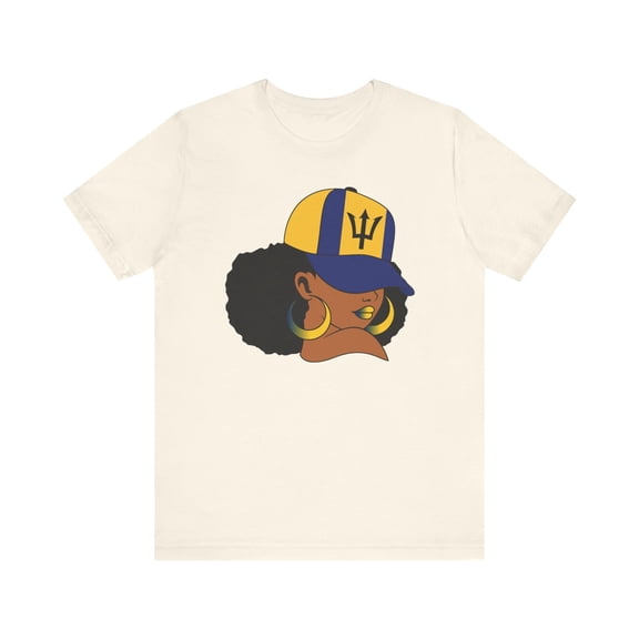 Women's Barbados Graphic Tee - Afro Lady in Baseball Cap with Barbados Flag - Love Bajan - Barbadian Gift