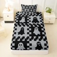 thumbnail image 3 of Manfei Checkerboard Spooky Ghost Twin Sheets 3pcs, Happy Halloween Bedding, Black Gray,1 Fitted Sheet, 1 Flat Sheet and 1 Pillowcase, 3 of 5