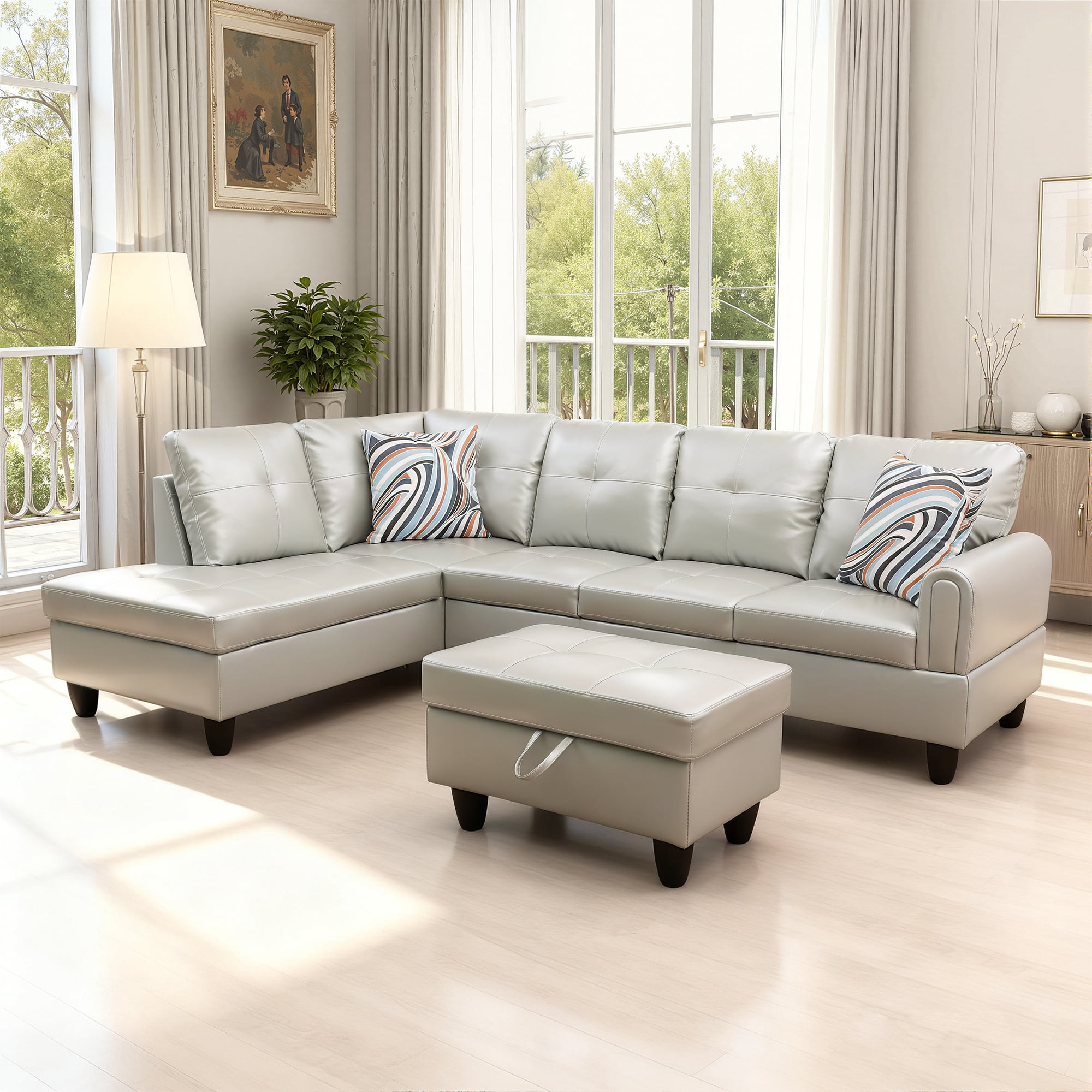 MAYEERTY Modern Adult 3-Piece Couch Living Room Sofa Set，Silver Green