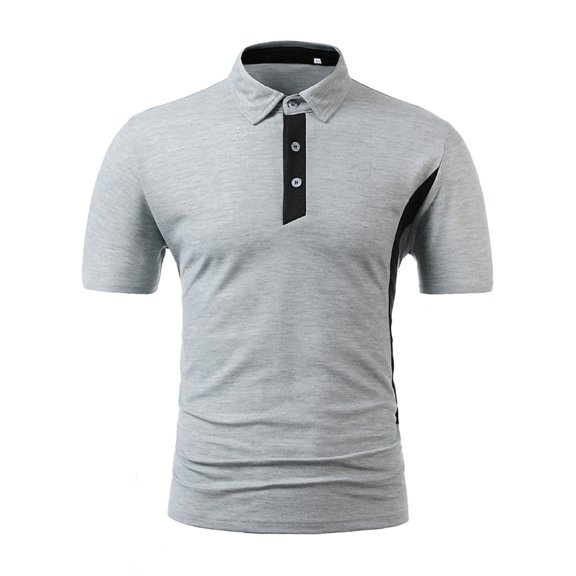 Cindysus Men Polo Shirt Spliced T Shirts Short Sleeve Tee Sport T-shirt Casual Summer Tops Light Grey L