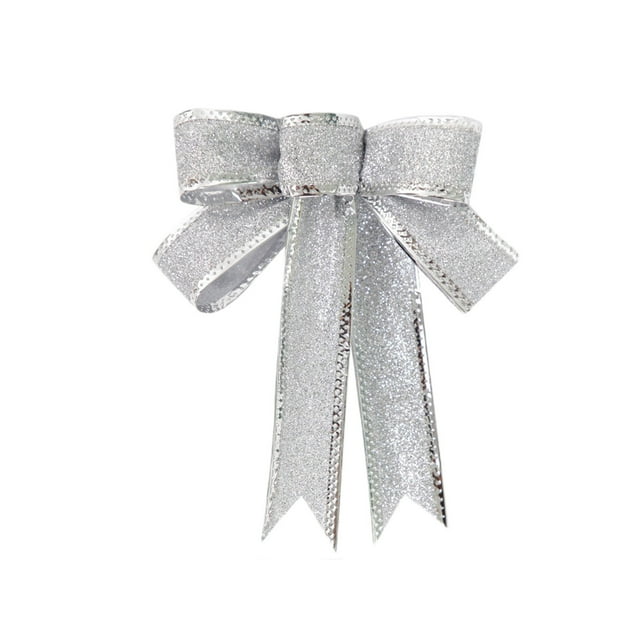 Christmas Tree Bows Decoration Set – 2 Pcs Glitter Fan-Style Cloth Bow, 15 cm x 15 cm, Gold/Silver/Red Color Options