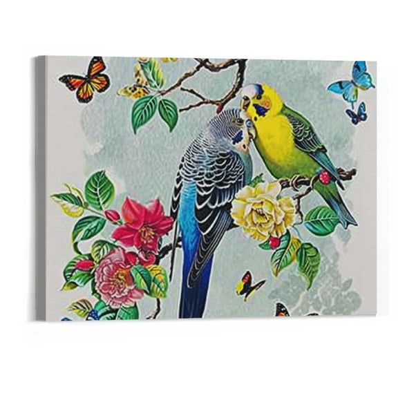 BCIIG  Budgie Parakeet Lovebird Canvas Prints Artwork Wall Art Poster for Home Office Living Room Decorations 20"x16"