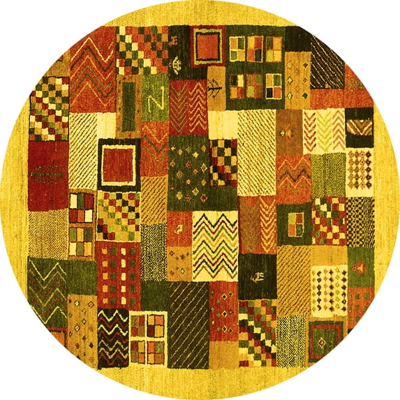 Ahgly Company Indoor Round Abstract Yellow Contemporary Area Rugs, 4' Round