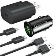 Original Super Fast Charger Pack 25W PD USB-C Wall Adapter Plug + Dual Port Fast Car Charger (USB-A+USB-C) + USB-C to USB-C OEM Fast Charging Cable 3ft + USB-A to Type-C Fast Charger Cable 4ft [Black]