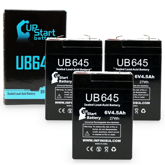 3x Pack - Compatible North Supply 782374 Battery - Replacement UB645 Universal Sealed Lead Acid Battery (6V, 4.5Ah, 4500mAh, F1 Terminal, AGM, SLA) - Includes 6 F1 to F2 Terminal Adapters