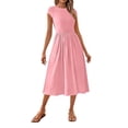 thumbnail image 3 of Daiosportswear Womens Casual Cap Sleeve Midi Dress Crewneck Swing Flowy Empire Waist Long Dress , Women'S Short-Sleeved Sundress Pink S(S), 3 of 6