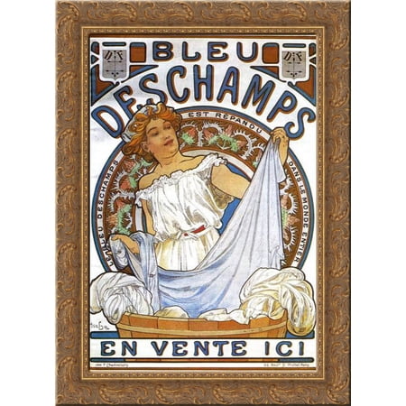Bleu Deschamps 20x24 Gold Ornate Wood Framed Canvas Art by Mucha, Alphonse