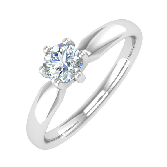 1/4 Carat 6-Prong Set Diamond Solitaire Engagement Ring Band in 10K White Gold (Ring Size 7)