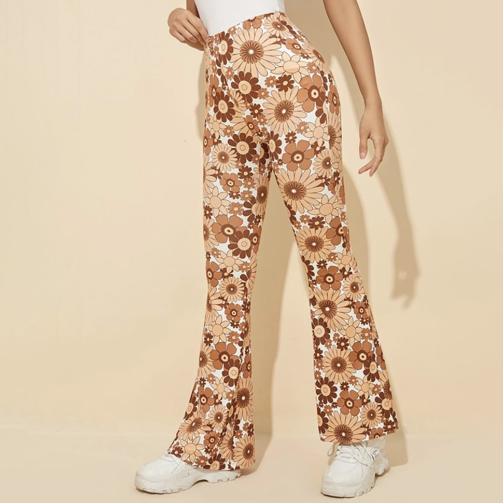 Floral Print Flare Pants, High-Waisted, Wide Leg Yoga