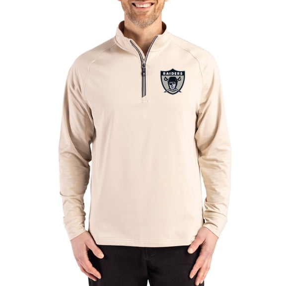 Men's Cutter & Buck Tan Las Vegas Raiders Adapt Eco Knit Stretch Recycled Quarter-Zip Pullover