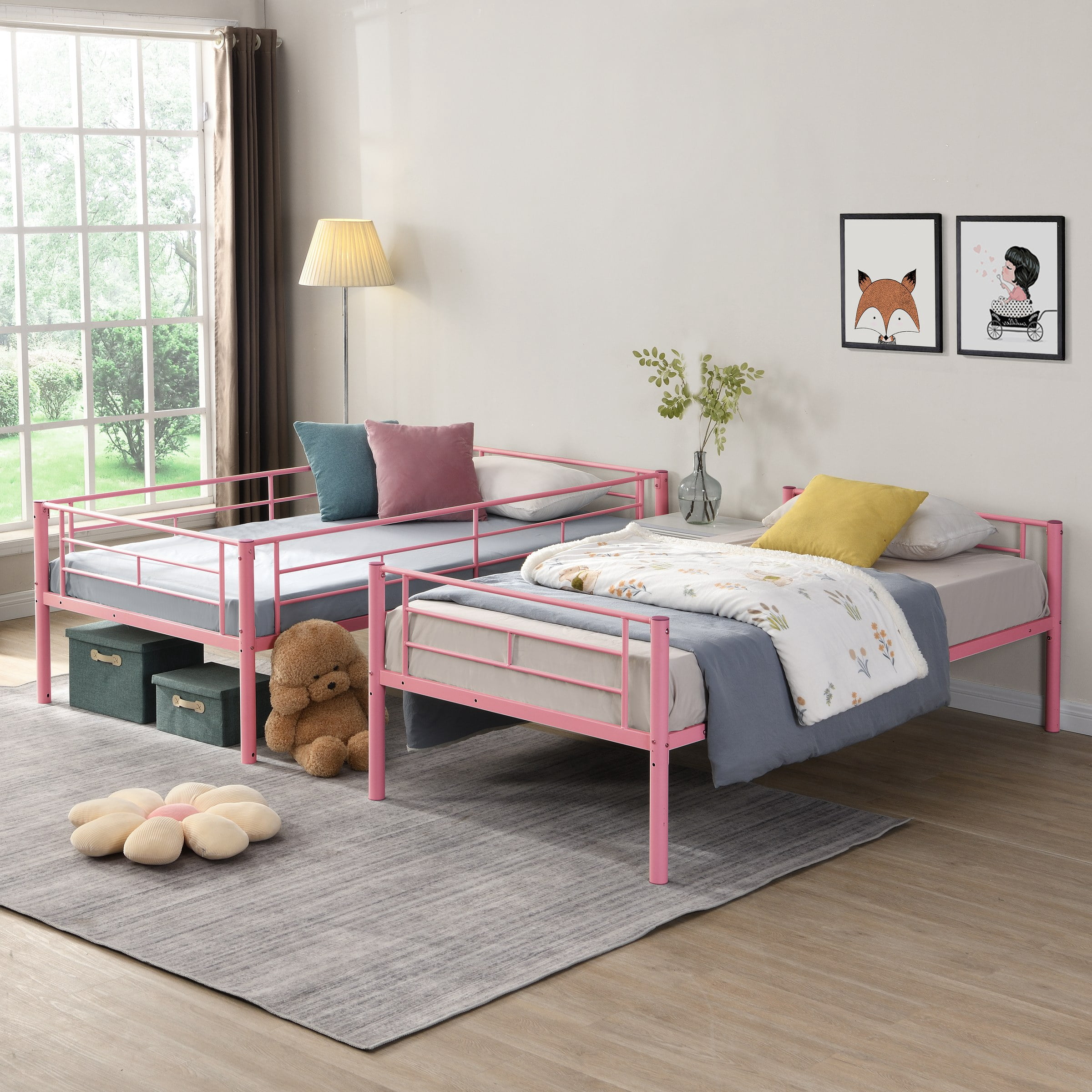 Metal Bunk Bed Pink Twin Over Twin