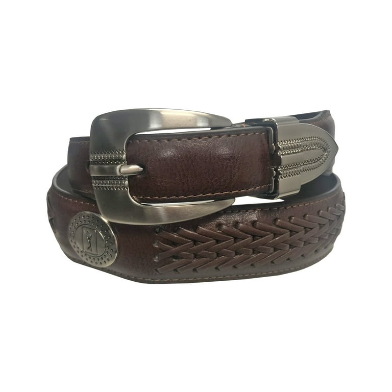 PGA Tour Braided Medallion Leather Golf Belt 34 Cognac