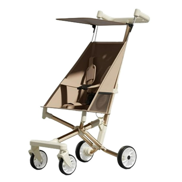 Cochecito de viaje, rueda Universal compacta, plegable, práctico cochecito infantil para exteriores con toldo para el sol para exteriores Tela Oxford color café