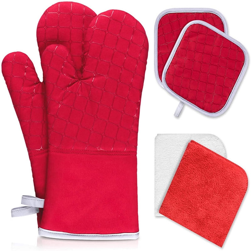 Oven Mitts and Pot Holders 6pcs Set Kitchen Oven Glove High Heat