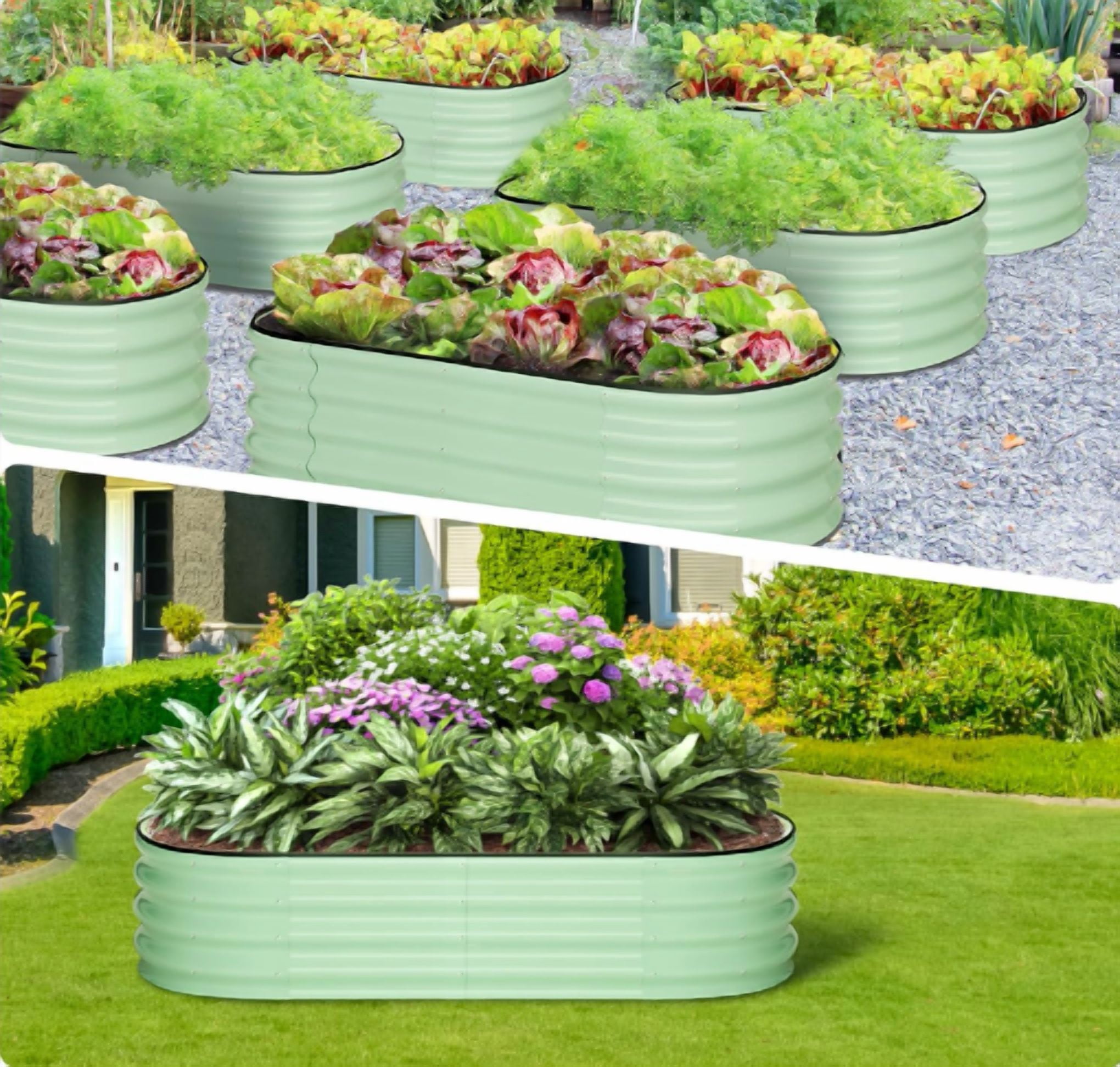 Huisuilinss Galvanized Raised Garden Bed,Oval Garden Boxes Outdoor,Metal Planter Box,Open-Ended Base Raised Planter Beds For Vegetables Flower Herb,2PCS