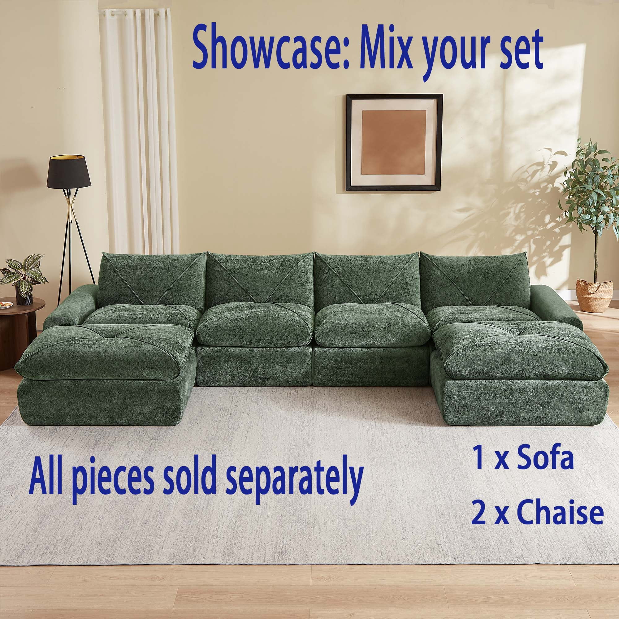 Miniyam 84" x 34" Green Left or Right Facing Chaise Lounge, Modular Add-On to Build L-Shape or U-Shape Sectional Sofa