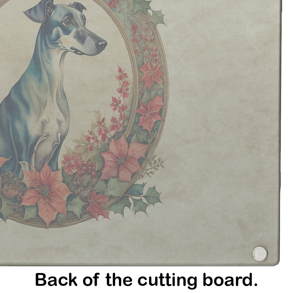 Greyhound Christmas Flowers Glass Cutting Board 12 in x 15 in