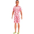 thumbnail image 1 of Barbie Fashionistas Ken Doll #235 with Braided Brown Hair, Wearing Coral Jumpsuit with Hawaiian Print and Green Sandals, 1 of 5