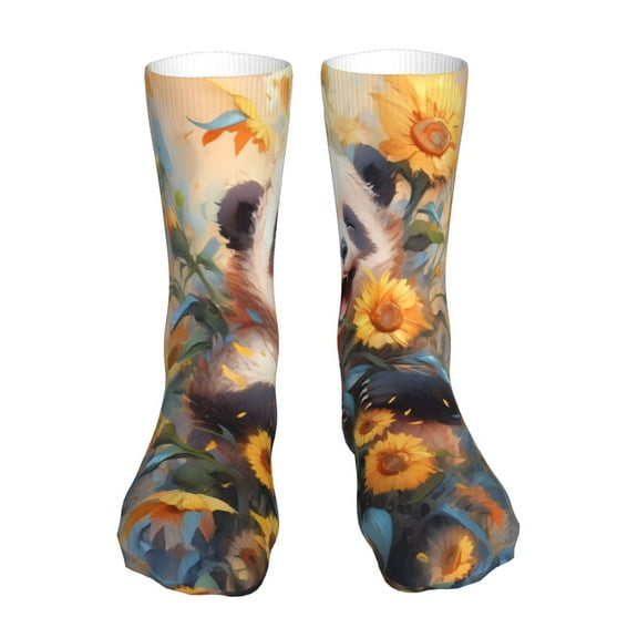 Easygdp Elegant Cute Panda Sunflower Ankle Socks for Women Stocking Mid Calf Socks Ultra Stretchy for Boots Sneakers Loafer