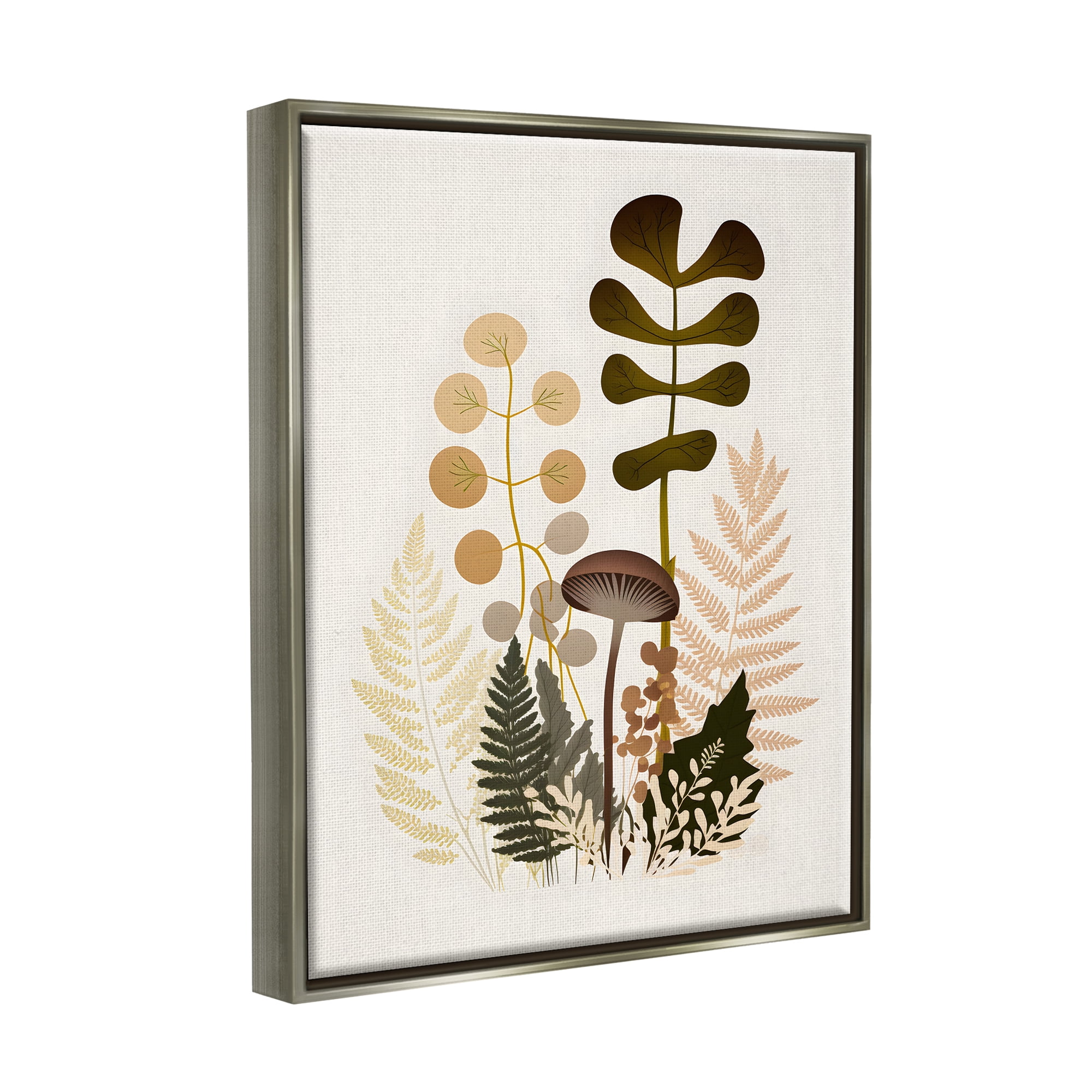 Stupell Industries Neutral Forest Botanicals Botanical & Floral Painting Gray Floater Framed Canvas Art Print Wall Art, 17 x 21