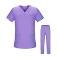 thumbnail image 1 of Conjunto de uniforme para enfermería, trajes de trabajo, Top de enfermera, pantalones con escote en V, ropa de trabajo de manga corta para el cuidado púrpura, 1 of 8