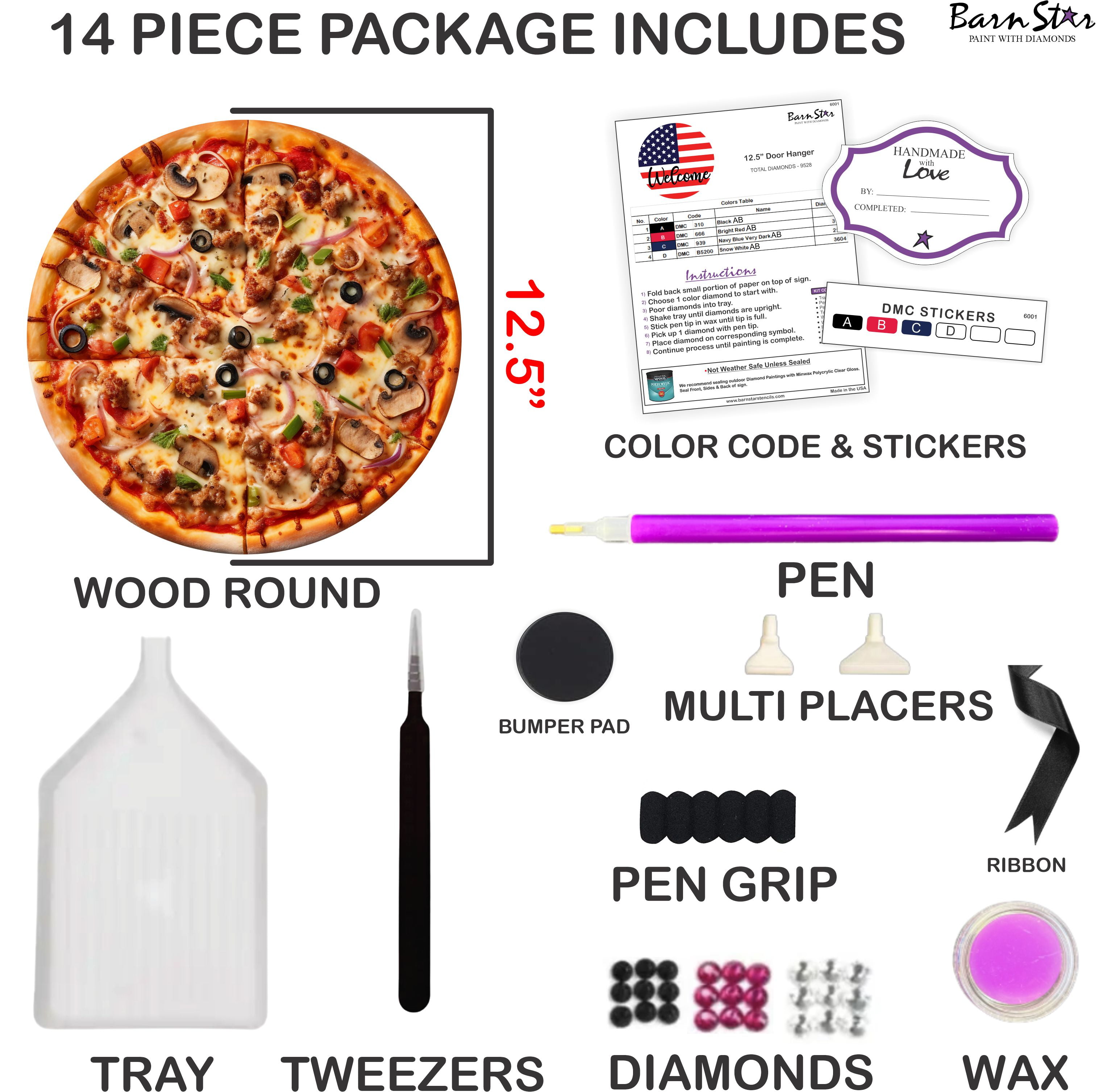 Diamond Painting Art Kit, Pizza Wood Sign