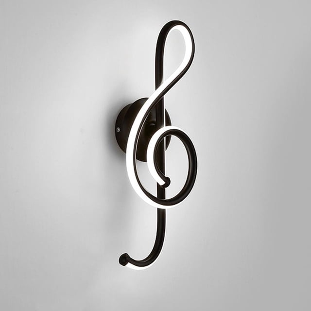 Lámpara de pared con nota musical LED, luz nocturna en espiral para cabecera (luz blanca) (negro)