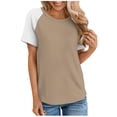 thumbnail image 2 of AherBiu T-Shirts pour Femmes à Col Rond à Manches Courtes T-Shirts Confortables d'Été Décontractés Basiques T-Shirts à Blocs de Couleur, 2 of 5