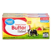 Great Value Sweet Cream Salted Butter Twin Pack, 16 oz, 2 Count