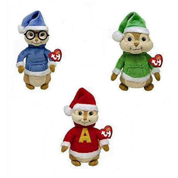 TY Beanie Babies - ALVIN & THE CHIPMUNKS (Set of 3 - Alvin, Simon & Theodore w/ Holiday Hats) Plush