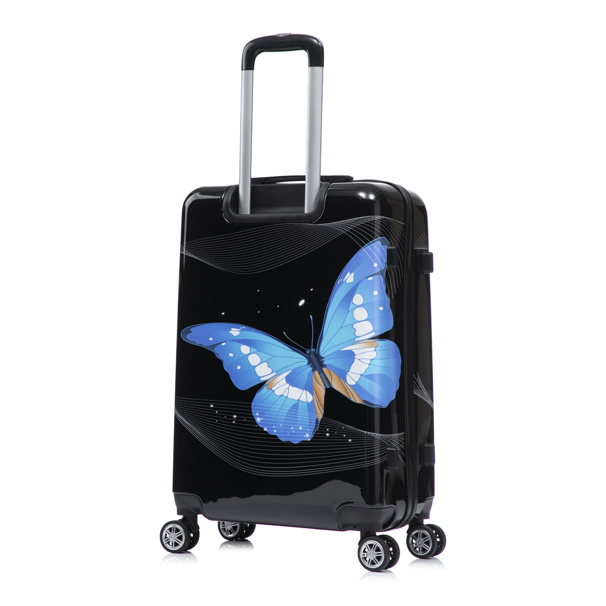 InUSA Print 24" Hardside Lightweight Luggage with Spinner Wheels, Handle, Trolley, Black Butterfly