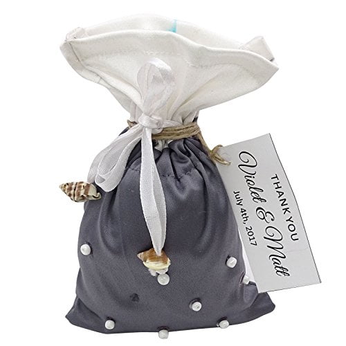 50 Satin and Lace Drawstring Gift Pouch Small Favor Bags Wedding Party Rustic With Personalized Paper Tags
