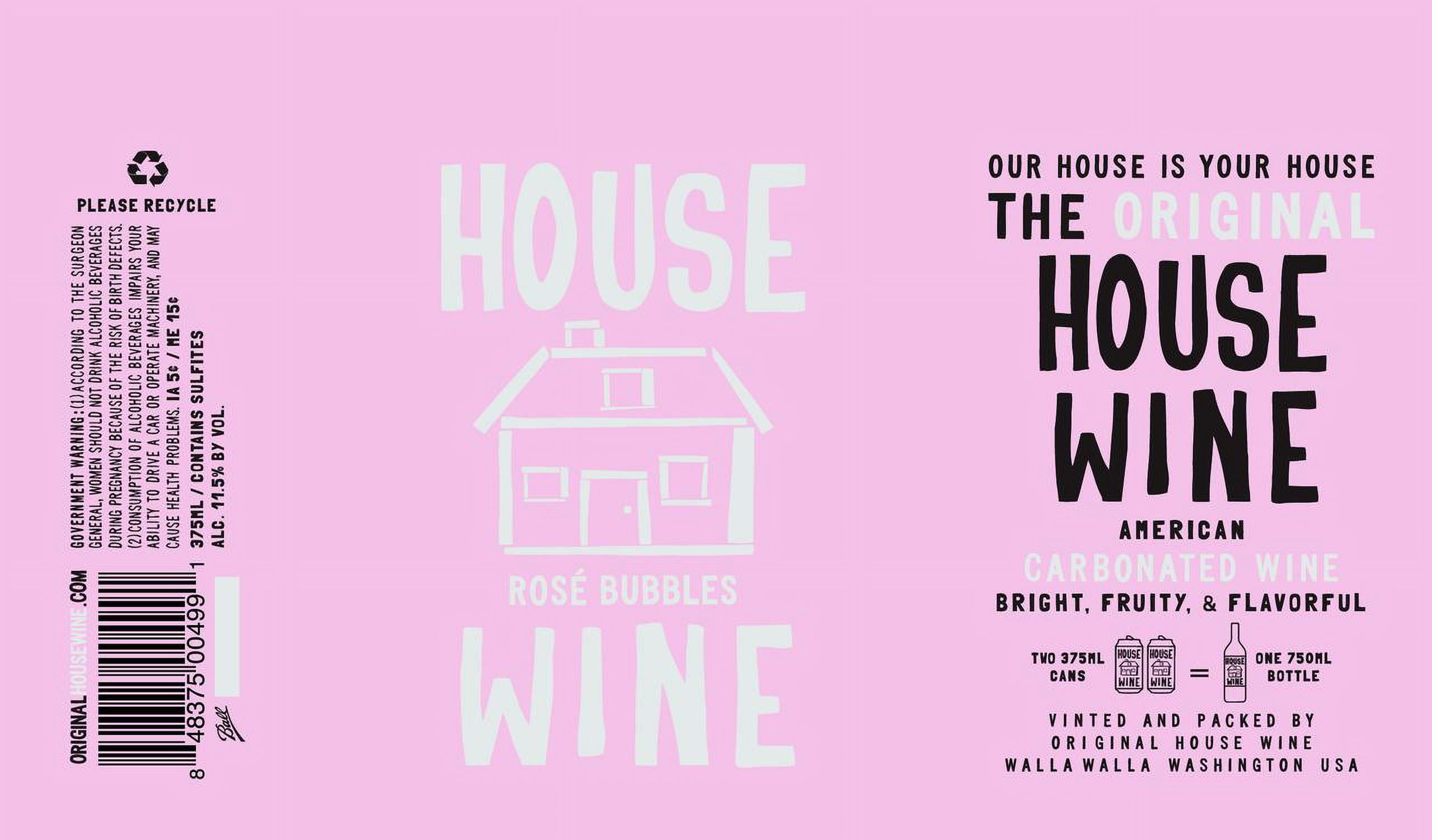 House Wine Rose Bubbles Wine, 355 ml Can, 12% ABV
