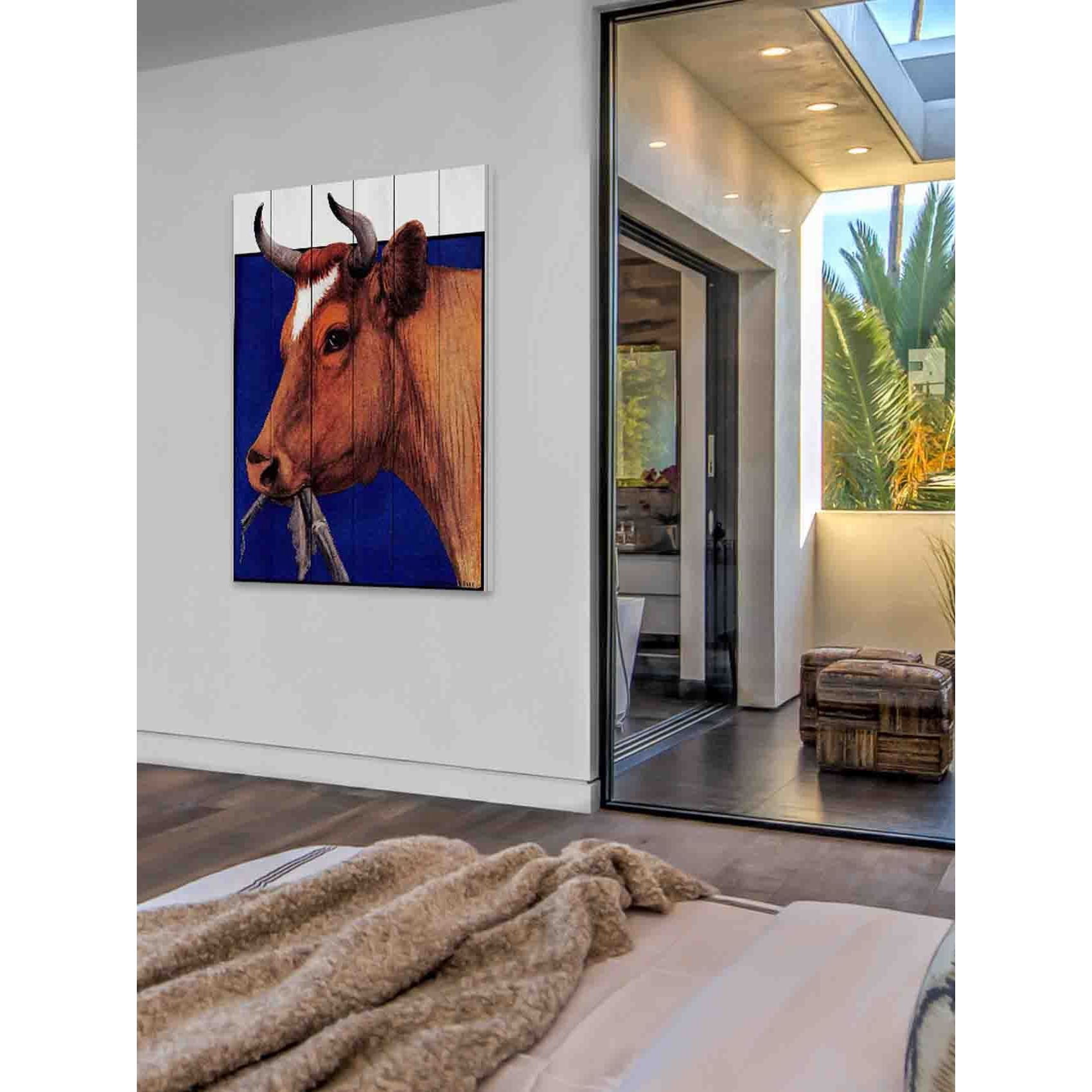 Marmont Hill "Journal Cow Brown" Painting Print on White Wood