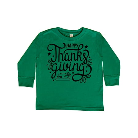

Inktastic Happy Thanksgiving Hand Lettering with Turkey and Stars Gift Toddler Boy or Toddler Girl Long Sleeve T-Shirt