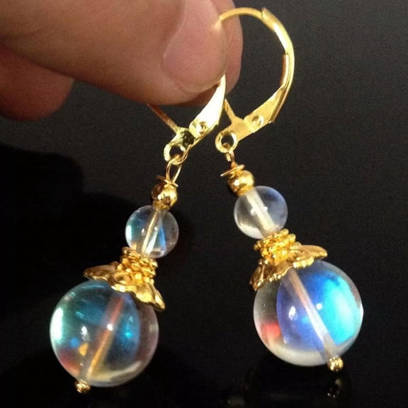 K-KED Handmade Elegant 6/12mm Moonstone round gemstone Leverback Earrings