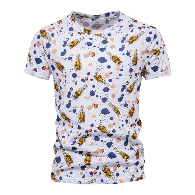 Camiseta de manga corta con estampado cómodo de algodón de verano para hombre Pompotops oipoqjl31827
