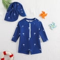 thumbnail image 2 of Gubotare Baby Boy Swimsuit with Hat Toddler Boys Rash Guard Swimsuit Zipper Long Sleeve Bathing Suit Infant Bathing Suit Swimwear Beachwear 12 18 Months (Blue,12-18 Months), 2 of 8