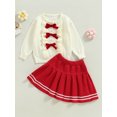 thumbnail image 3 of hirigin 2PCS Toddler Girls Fall Outfits, Long Sleeve Bow Front Knit Tops + Pleated Skirt Set, 3 of 8