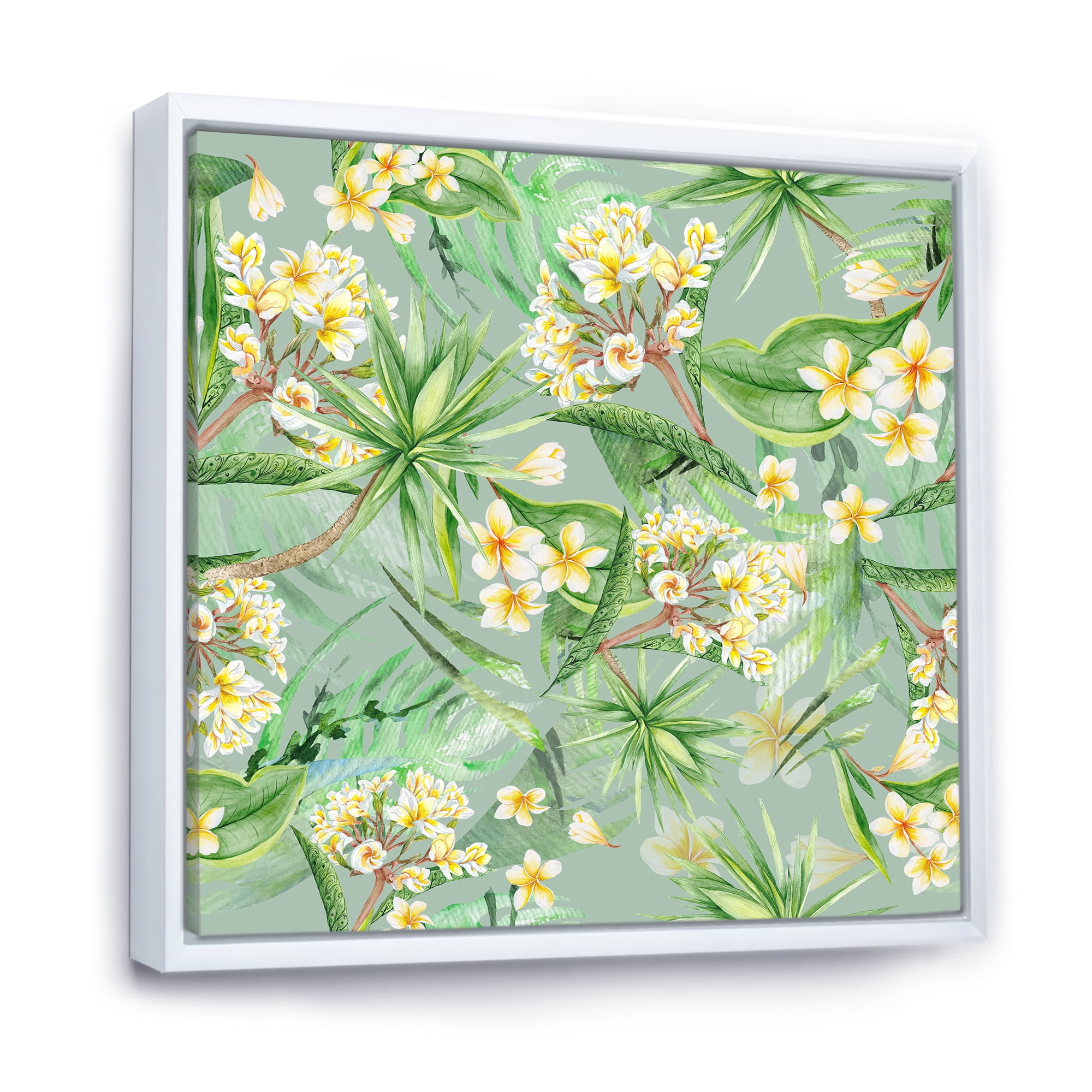 Designart 'Yellow Flowers and Tropical Foliage XIV' Modern Framed Canvas Wall Art Print