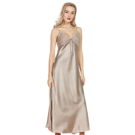 

TINYSOME Women Satin Sleeveless Nightgown Spaghetti Strap A-Line Full Length Lingerie Dress Side Slit V-Neck Sleepwear M-3XL