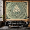 thumbnail image 6 of Layered Lotus Blossom in Oval Mandala on Sage Green, Mystical Boho for Meditation Enthusiasts, Vintage Botanical Wall Art Housewarming Gift Tapestry Wall Hanging for Bedroom and Living Room, 6 of 7