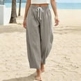 thumbnail image 2 of Cropped Linen Barrel Pants for Women Drawstring Wide Leg Cotton Capris 2026 Casual Summer Boho Baggy Palazzo Trouser Light Gray XL, 2 of 6